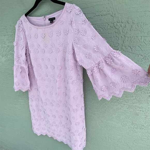 Ann Taylor Daisy Floral Applique Embroidered Shift Lilac Lavender 3/4 Sleeve - Picture 1 of 13